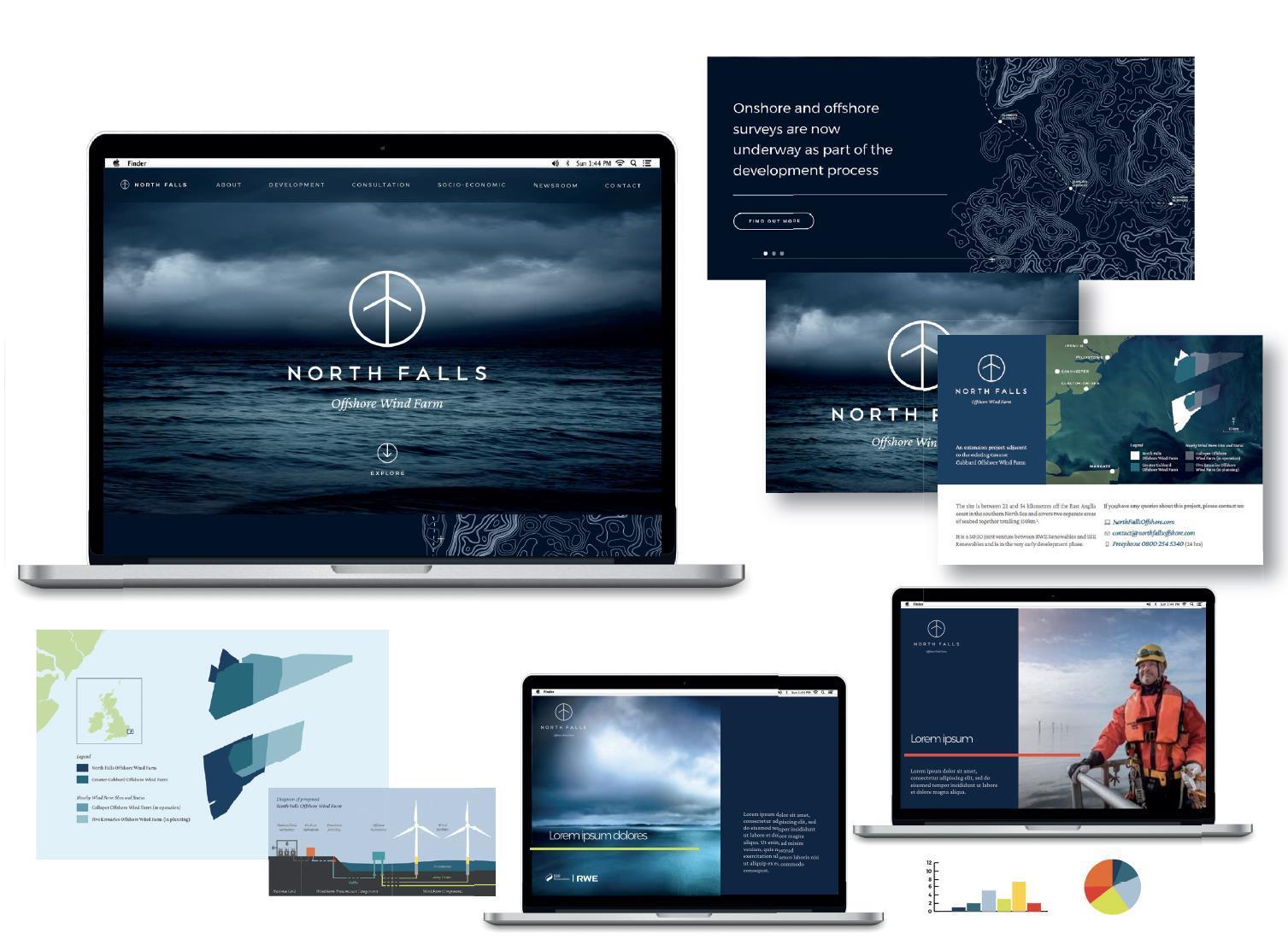 North Falls identity, website, maps and communications designed by Flavour