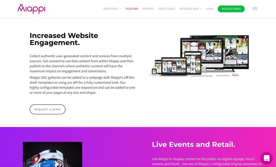 Miappi website design showing content and product messaging